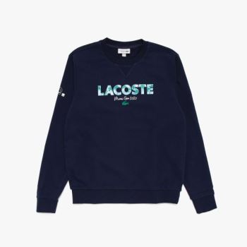 Lacoste SPORT Miami Open Print Fleece Sweatshirt Pánské - Mikiny Tmavě Blankyt Blankyt / Bílé | CZ-M